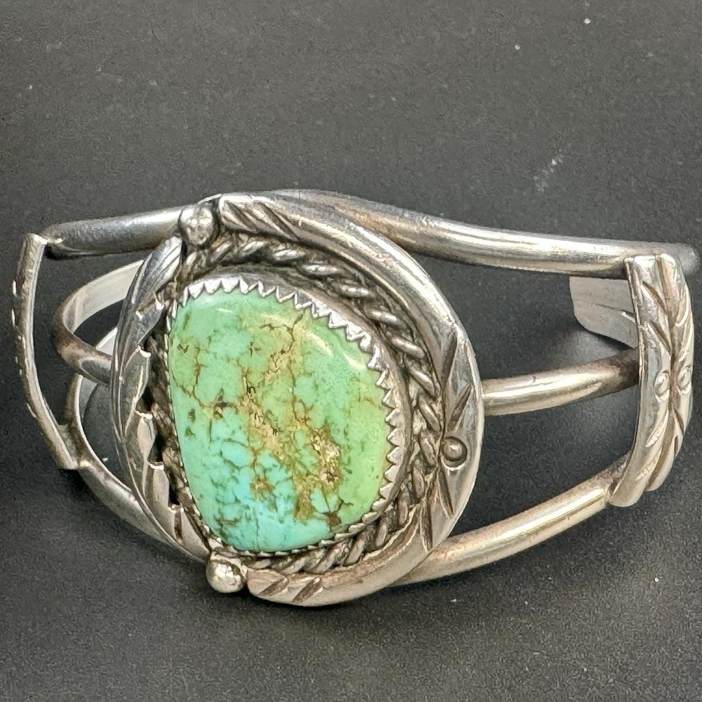 Navajo Sterling Silver Turquoise Triple Shank Cuff Bracelet Handmade 34.5g - Picture 2 of 11